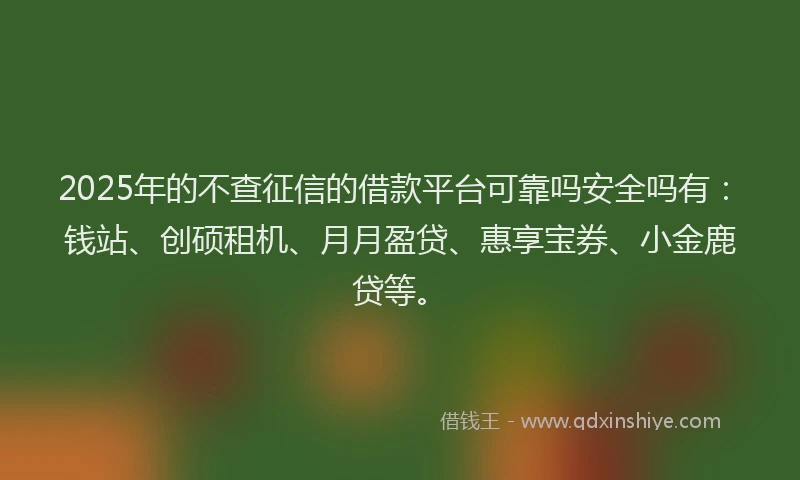 2025年的不查征信的借款平台可靠吗安全吗有：钱站、创硕租机、月月盈贷、惠享宝券、小金鹿贷等。