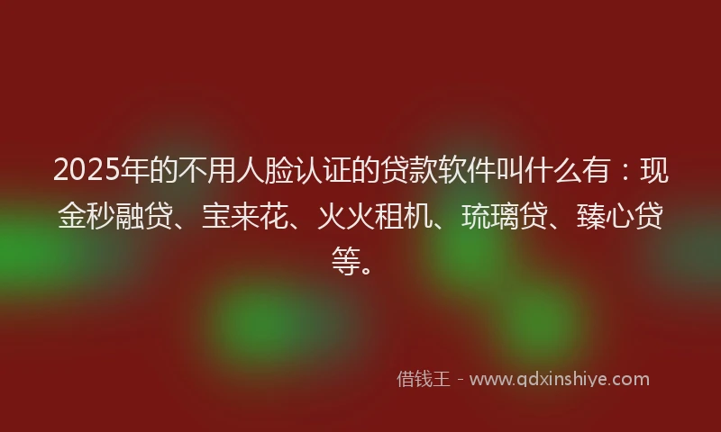 2025年的不用人脸认证的贷款软件叫什么有：现金秒融贷、宝来花、火火租机、琉璃贷、臻心贷等。