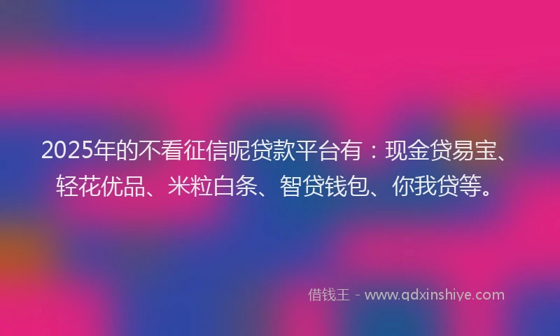 2025年的不看征信呢贷款平台有：现金贷易宝、轻花优品、米粒白条、智贷钱包、你我贷等。
