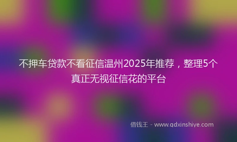 不押车贷款不看征信温州2025年推荐，整理5个真正无视征信花的平台