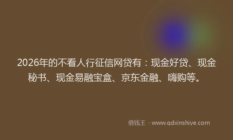2026年的不看人行征信网贷有:现金好贷、现金秘书、现金易融宝盒、京东金融、嗨购等。
