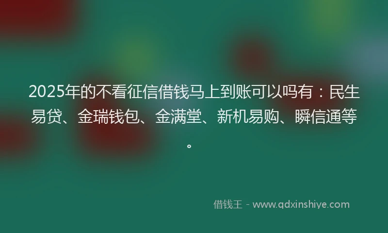 2025年的不看征信借钱马上到账可以吗有:民生易贷、金瑞钱包、金满堂、新机易购、瞬信通等。