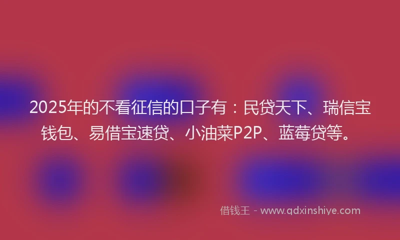 2025年的不看征信的口子有：民贷天下、瑞信宝钱包、易借宝速贷、小油菜P2P、蓝莓贷等。