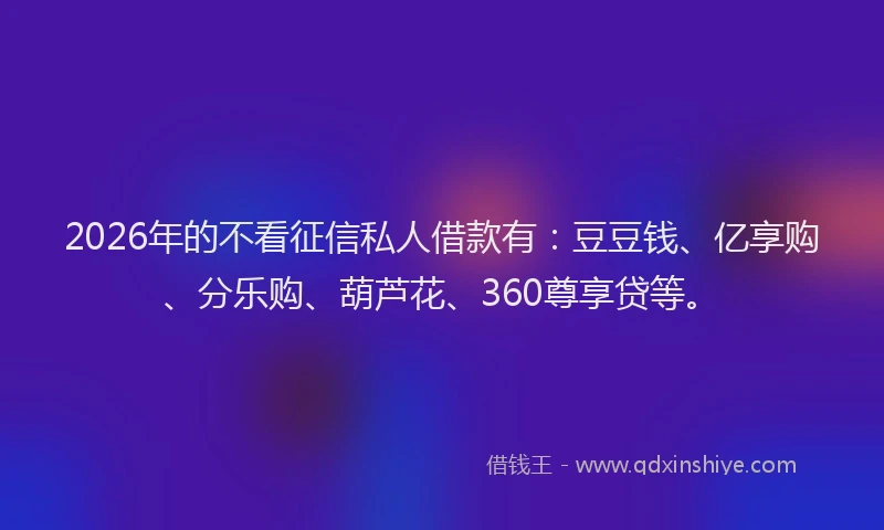 2026年的不看征信私人借款有:豆豆钱、亿享购、分乐购、葫芦花、360尊享贷等。