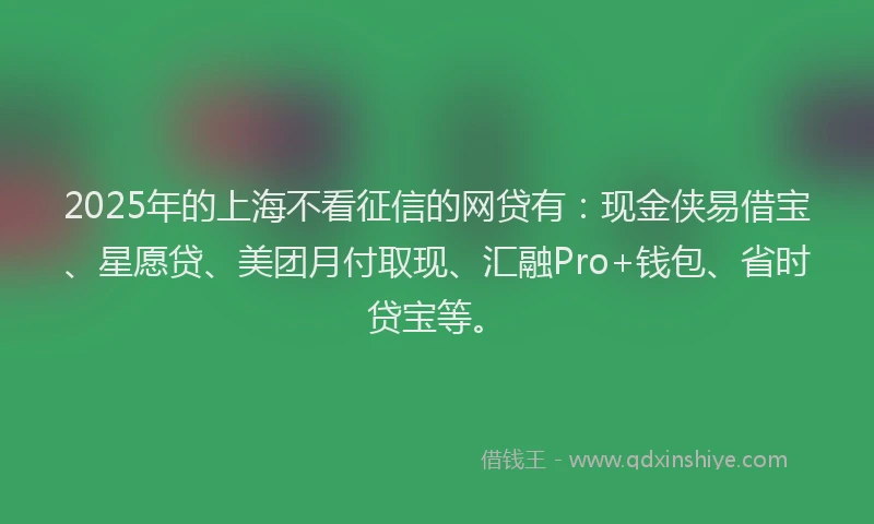 2025年的上海不看征信的网贷有：现金侠易借宝、星愿贷、美团月付取现、汇融Pro+钱包、省时贷宝等。
