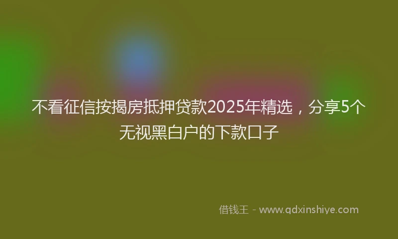 不看征信按揭房抵押贷款2025年精选，分享5个无视黑白户的下款口子