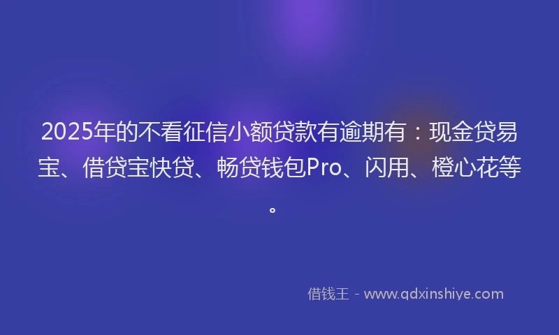 2025年的不看征信小额贷款有逾期有:现金贷易宝、借贷宝快贷、畅贷钱包Pro、闪用、橙心花等。