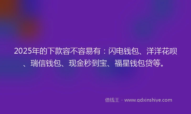 2025年的下款容不容易有：闪电钱包、洋洋花呗、瑞信钱包、现金秒到宝、福星钱包贷等。