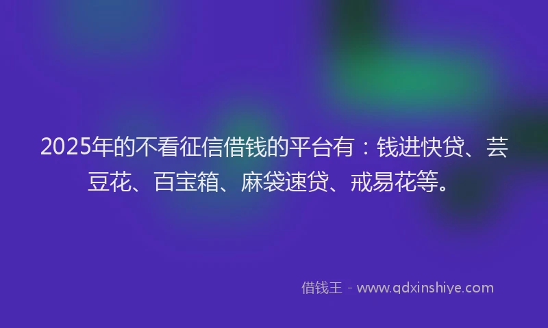 2025年的不看征信借钱的平台有：钱进快贷、芸豆花、百宝箱、麻袋速贷、戒易花等。