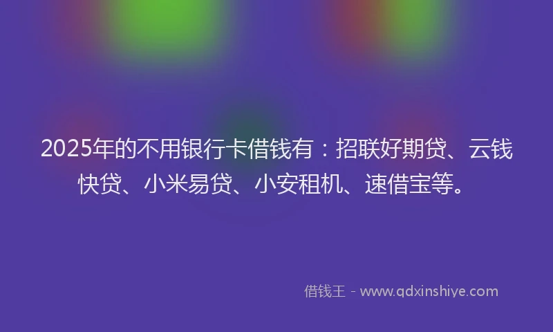 2025年的不用银行卡借钱有：招联好期贷、云钱快贷、小米易贷、小安租机、速借宝等。