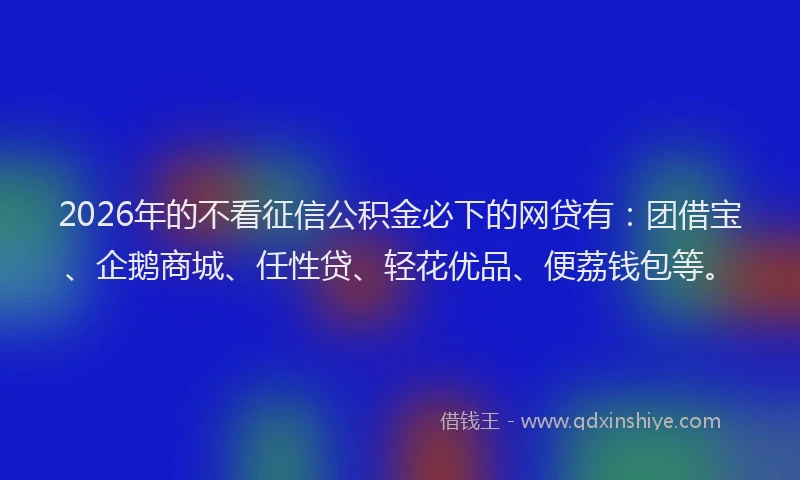 2026年的不看征信公积金必下的网贷有：团借宝、企鹅商城、任性贷、轻花优品、便荔钱包等。