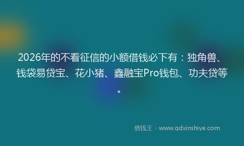 2026年的不看征信的小额借钱必下有：独角兽、钱袋易贷宝、花小猪、鑫融宝Pro钱包、功夫贷等。