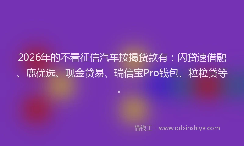 2026年的不看征信汽车按揭货款有：闪贷速借融、鹿优选、现金贷易、瑞信宝Pro钱包、粒粒贷等。