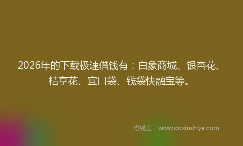 2026年的下载极速借钱有：白象商城、银杏花、桔享花、宜口袋、钱袋快融宝等。