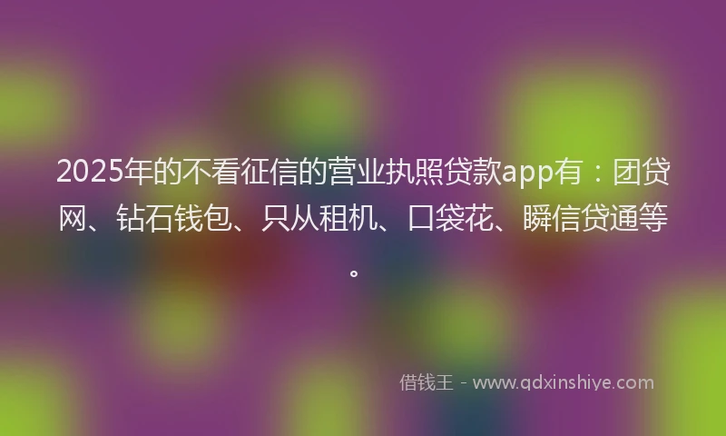 2025年的不看征信的营业执照贷款app有：团贷网、钻石钱包、只从租机、口袋花、瞬信贷通等。