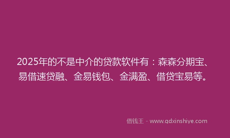 2025年的不是中介的贷款软件有：森森分期宝、易借速贷融、金易钱包、金满盈、借贷宝易等。