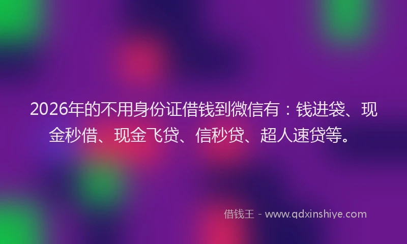 2026年的不用身份证借钱到微信有：钱进袋、现金秒借、现金飞贷、信秒贷、超人速贷等。