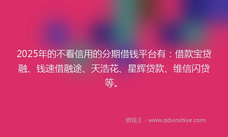 2025年的不看信用的分期借钱平台有：借款宝贷融、钱速借融途、天浩花、星辉贷款、维信闪贷等。