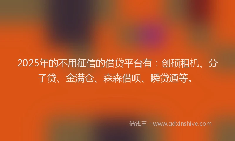2025年的不用征信的借贷平台有：创硕租机、分子贷、金满仓、森森借呗、瞬贷通等。