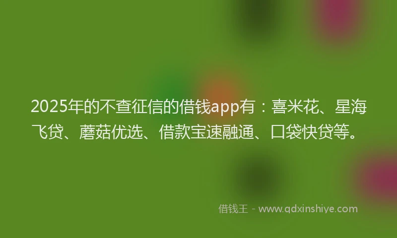 2025年的不查征信的借钱app有：喜米花、星海飞贷、蘑菇优选、借款宝速融通、口袋快贷等。