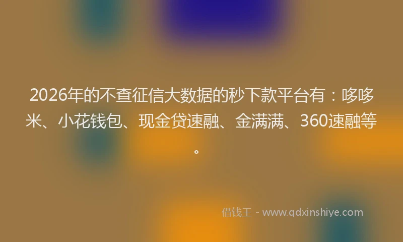 2026年的不查征信大数据的秒下款平台有:哆哆米、小花钱包、现金贷速融、金满满、360速融等。