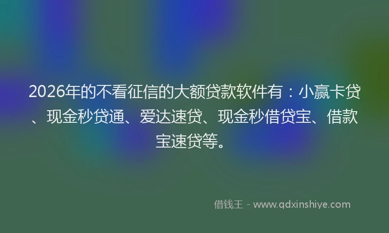 2026年的不看征信的大额贷款软件有：小赢卡贷、现金秒贷通、爱达速贷、现金秒借贷宝、借款宝速贷等。
