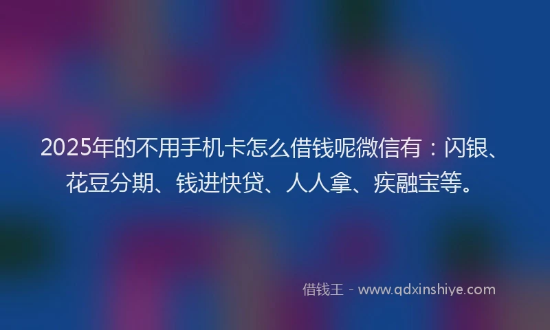 2025年的不用手机卡怎么借钱呢微信有：闪银、花豆分期、钱进快贷、人人拿、疾融宝等。