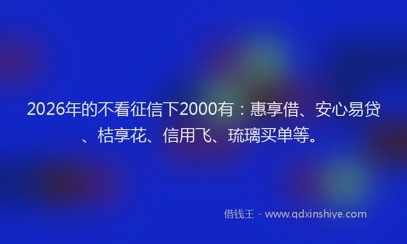 2026年的不看征信下2000有：惠享借、安心易贷、桔享花、信用飞、琉璃买单等。