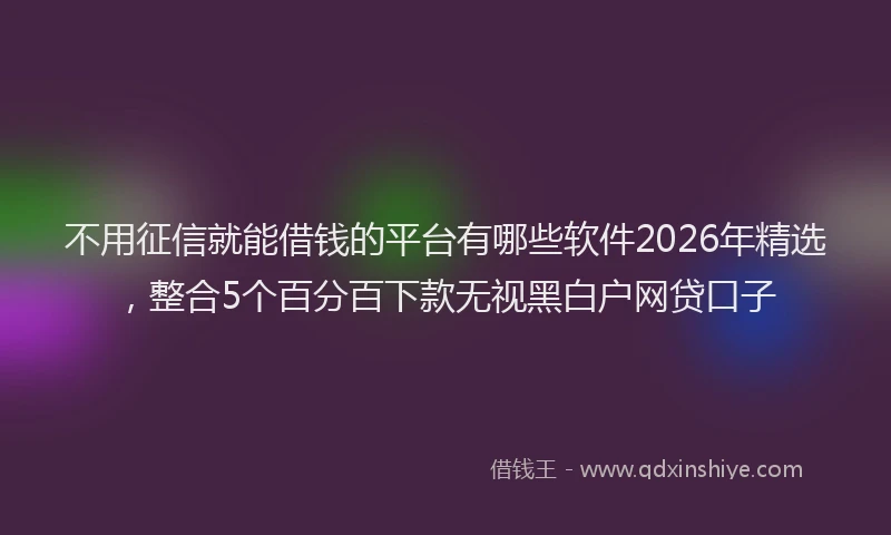 不用征信就能借钱的平台有哪些软件2026年精选，整合5个百分百下款无视黑白户网贷口子