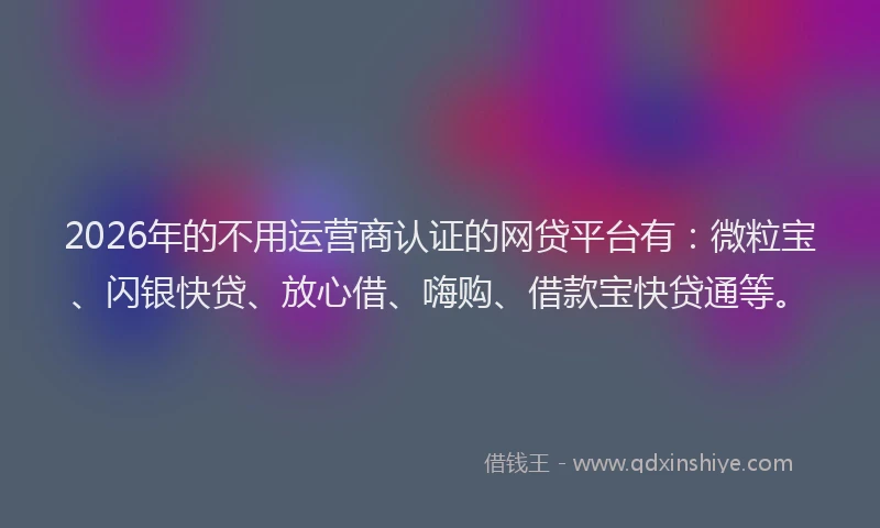 2026年的不用运营商认证的网贷平台有：微粒宝、闪银快贷、放心借、嗨购、借款宝快贷通等。