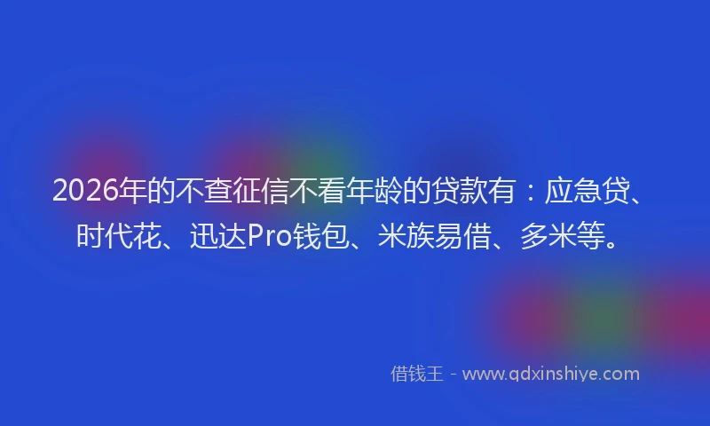 2026年的不查征信不看年龄的贷款有：应急贷、时代花、迅达Pro钱包、米族易借、多米等。