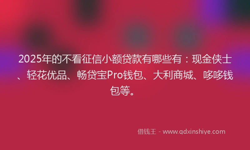 2025年的不看征信小额贷款有哪些有：现金侠士、轻花优品、畅贷宝Pro钱包、大利商城、哆哆钱包等。