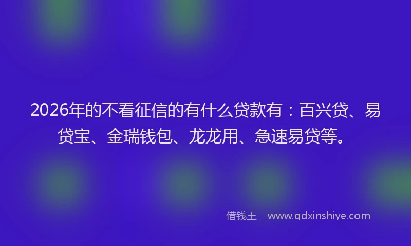 2026年的不看征信的有什么贷款有：百兴贷、易贷宝、金瑞钱包、龙龙用、急速易贷等。