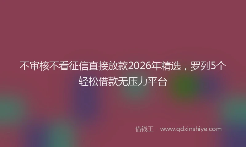 不审核不看征信直接放款2026年精选，罗列5个轻松借款无压力平台