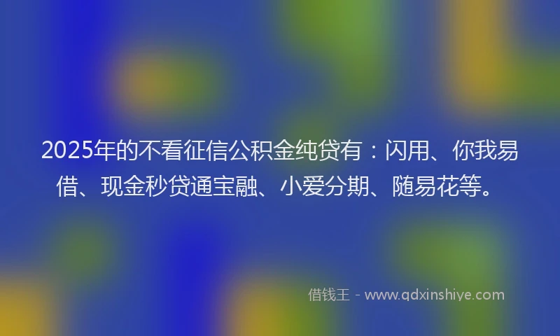 2025年的不看征信公积金纯贷有:闪用、你我易借、现金秒贷通宝融、小爱分期、随易花等。