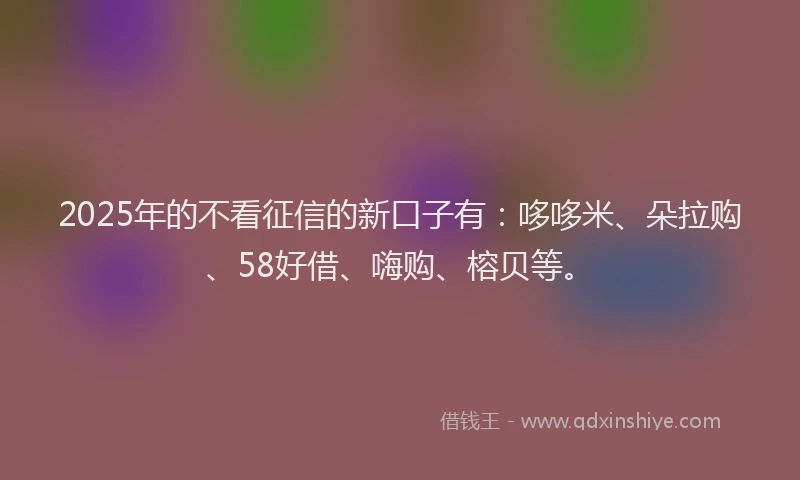 2025年的不看征信的新口子有：哆哆米、朵拉购、58好借、嗨购、榕贝等。