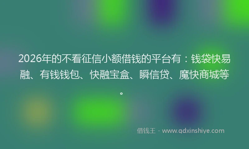 2026年的不看征信小额借钱的平台有：钱袋快易融、有钱钱包、快融宝盒、瞬信贷、魔快商城等。