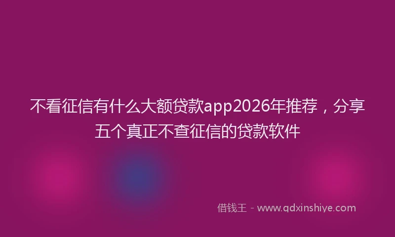 不看征信有什么大额贷款app2026年推荐，分享五个真正不查征信的贷款软件