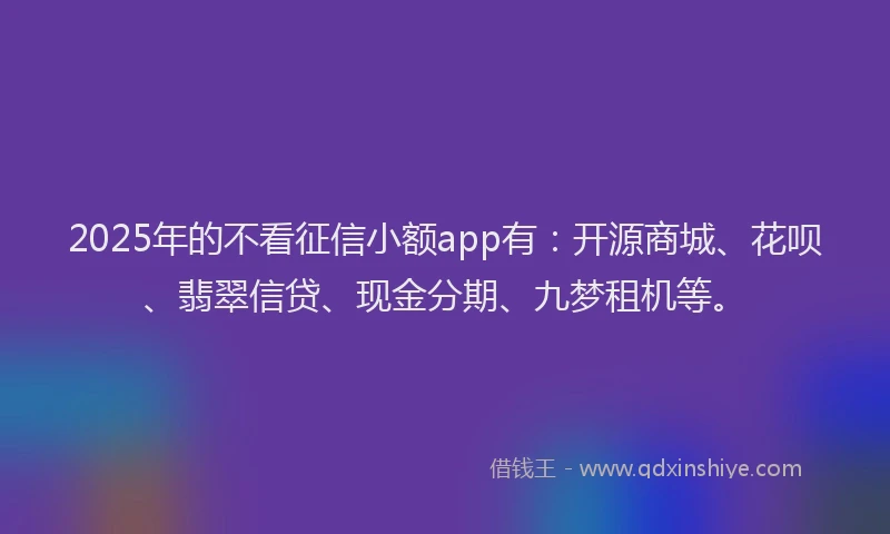 2025年的不看征信小额app有：开源商城、花呗、翡翠信贷、现金分期、九梦租机等。