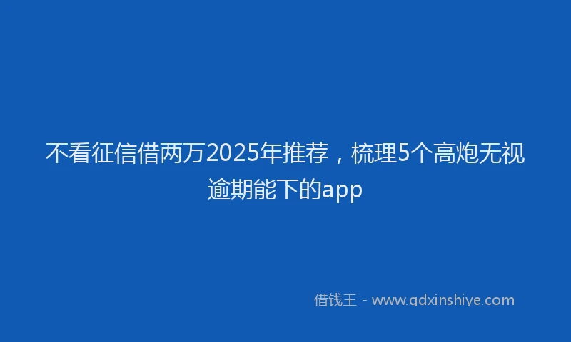 不看征信借两万2025年推荐,梳理5个高炮无视逾期能下的app
