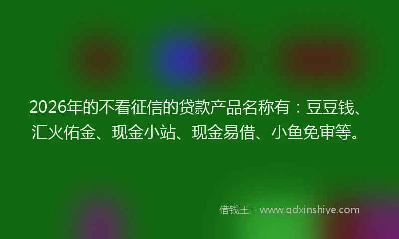 2026年的不看征信的贷款产品名称有：豆豆钱、汇火佑金、现金小站、现金易借、小鱼免审等。