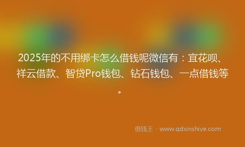 2025年的不用绑卡怎么借钱呢微信有：宜花呗、祥云借款、智贷Pro钱包、钻石钱包、一点借钱等。