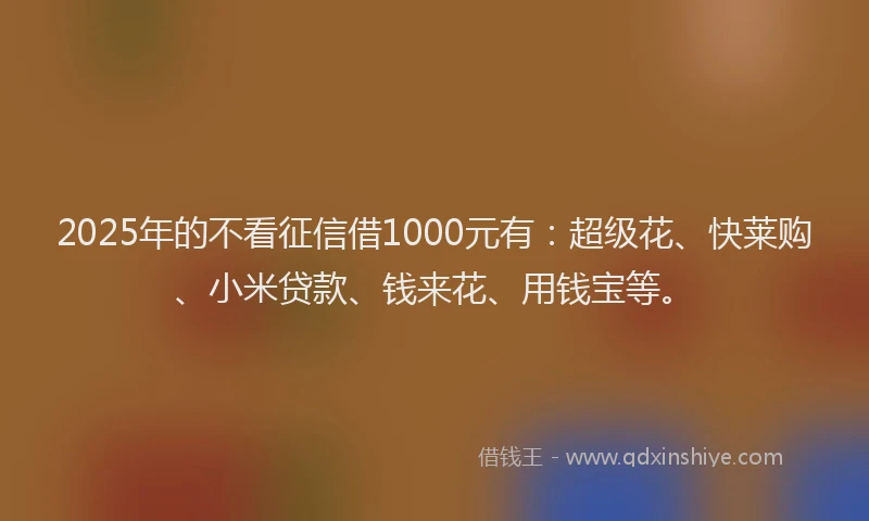 2025年的不看征信借1000元有：超级花、快莱购、小米贷款、钱来花、用钱宝等。