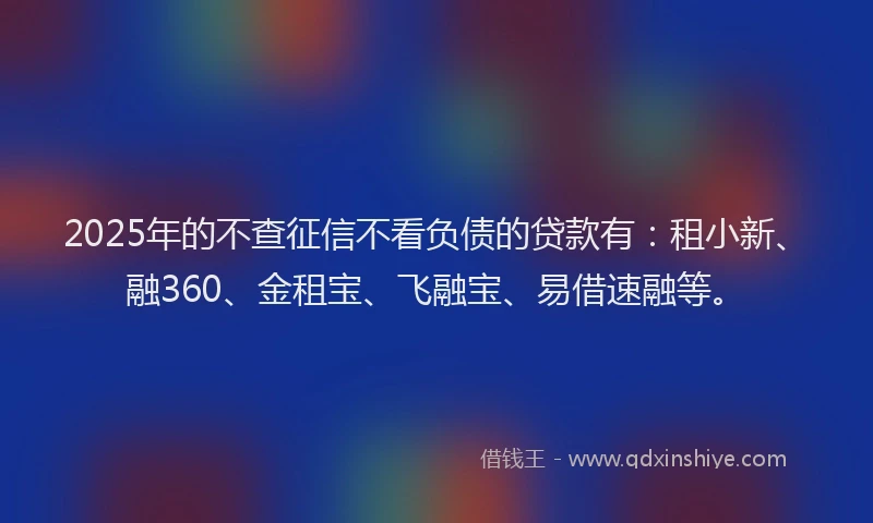 2025年的不查征信不看负债的贷款有：租小新、融360、金租宝、飞融宝、易借速融等。