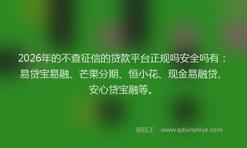 2026年的不查征信的贷款平台正规吗安全吗有：易贷宝易融、芒果分期、恒小花、现金易融贷、安心贷宝融等。