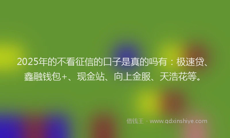 2025年的不看征信的口子是真的吗有:极速贷、鑫融钱包+、现金站、向上金服、天浩花等。