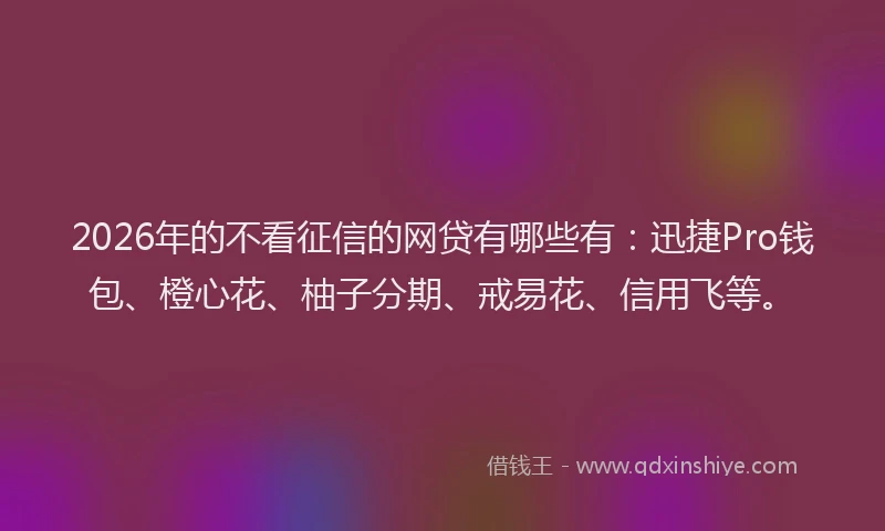 2026年的不看征信的网贷有哪些有：迅捷Pro钱包、橙心花、柚子分期、戒易花、信用飞等。