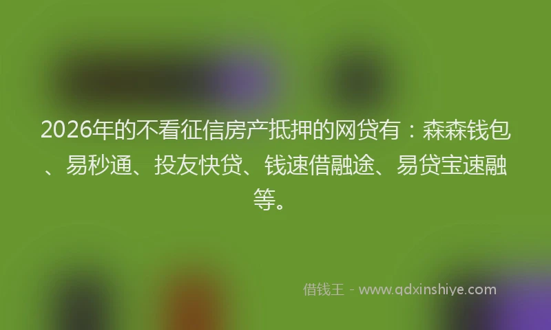 2026年的不看征信房产抵押的网贷有：森森钱包、易秒通、投友快贷、钱速借融途、易贷宝速融等。