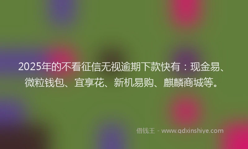 2025年的不看征信无视逾期下款快有:现金易、微粒钱包、宜享花、新机易购、麒麟商城等。