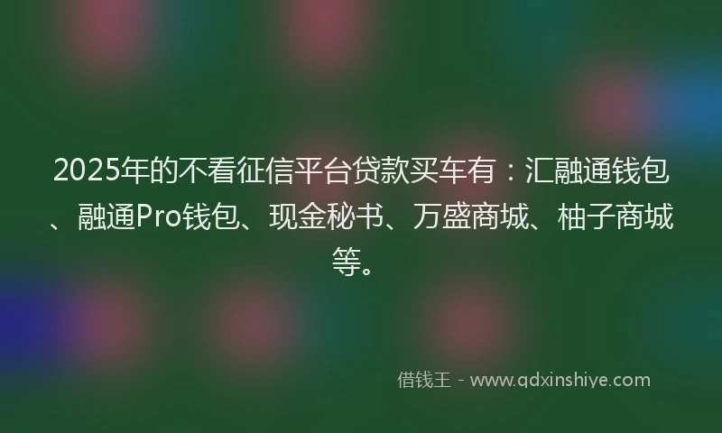 2025年的不看征信平台贷款买车有：汇融通钱包、融通Pro钱包、现金秘书、万盛商城、柚子商城等。